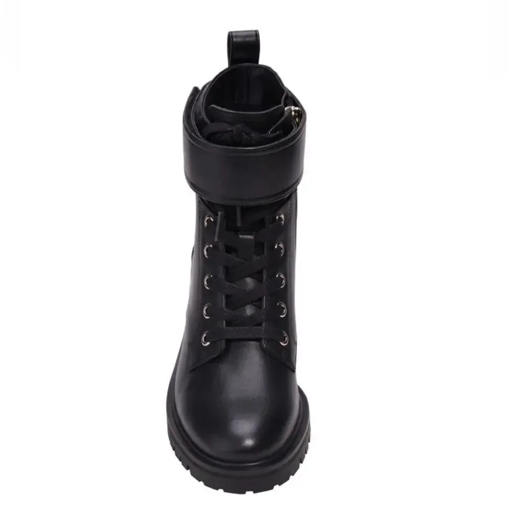 Kate Spade York Joplin Black Leather Lace Up Combat Lug Sole Boots $328